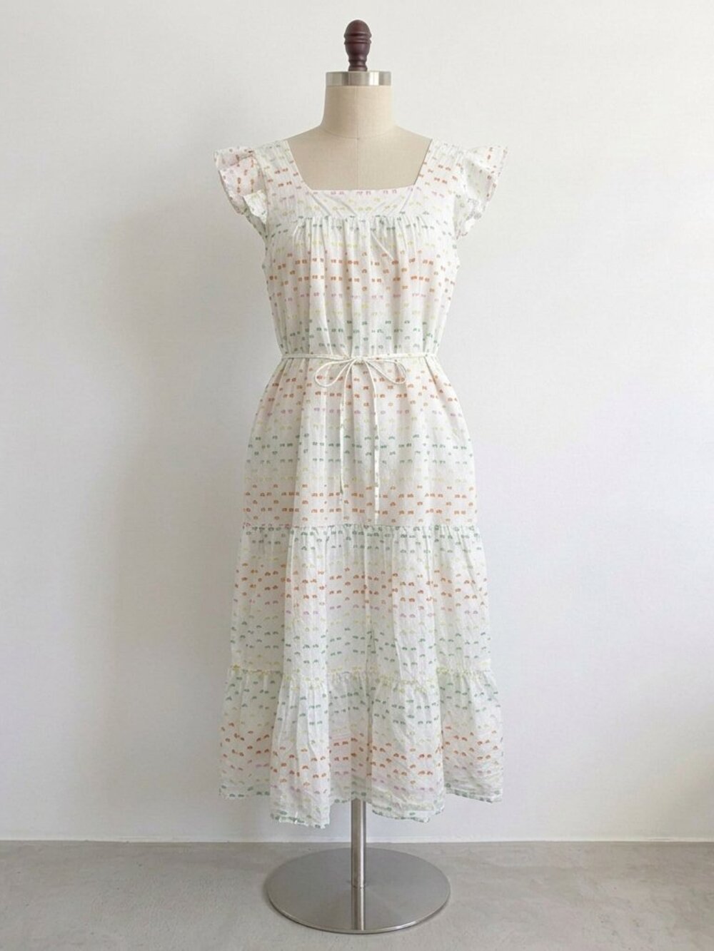 SOLD 100% Cotton Rainbow Polka-Dot Boho Long Dress Sun Beach Cottagecore